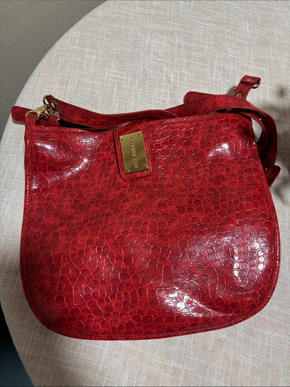 Gianni Bini Red Croc-Embossed Crossbody with Gold Plaque